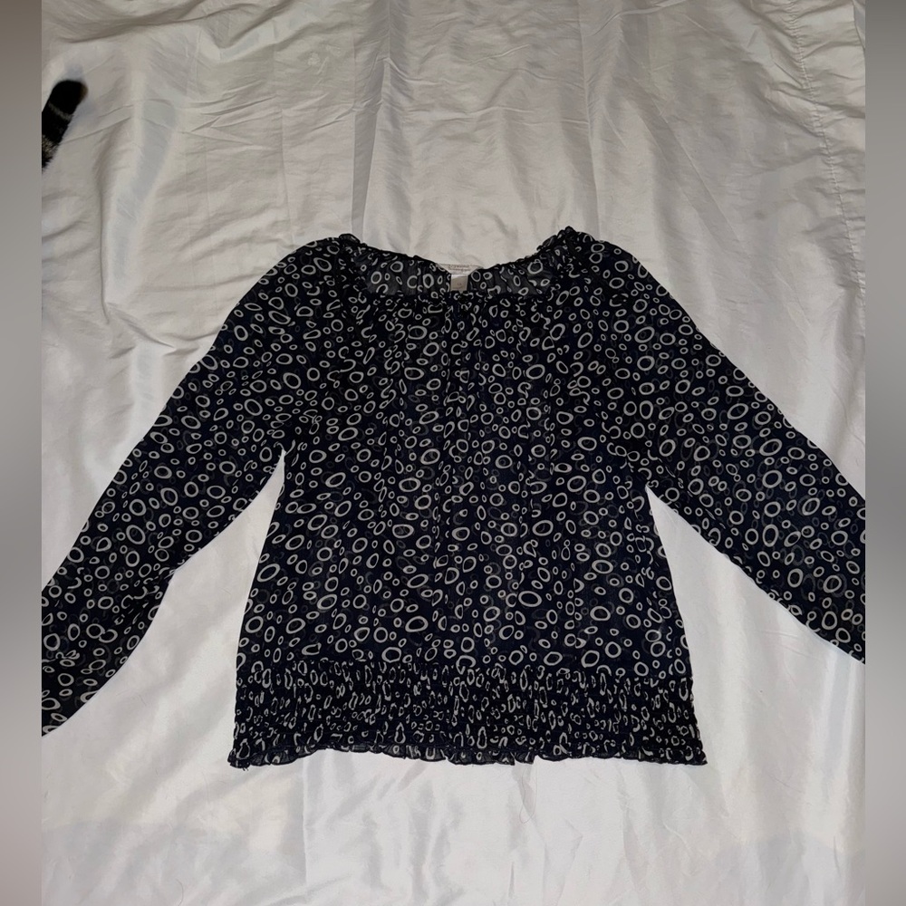 Christopher & Banks Navy and White Sheer Blouse